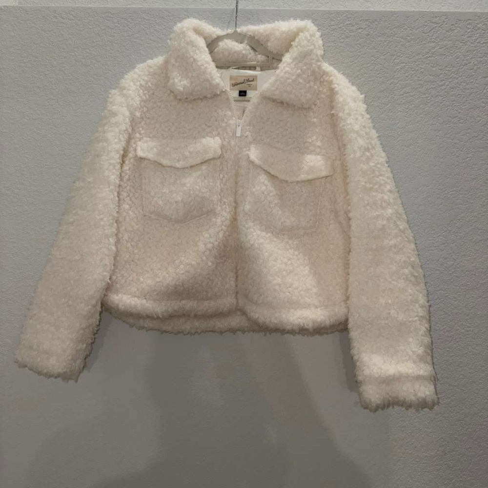 Universal Thread Womens L Bomber Style Zip Up Jacket Winter Ivory Cozy Cabincore